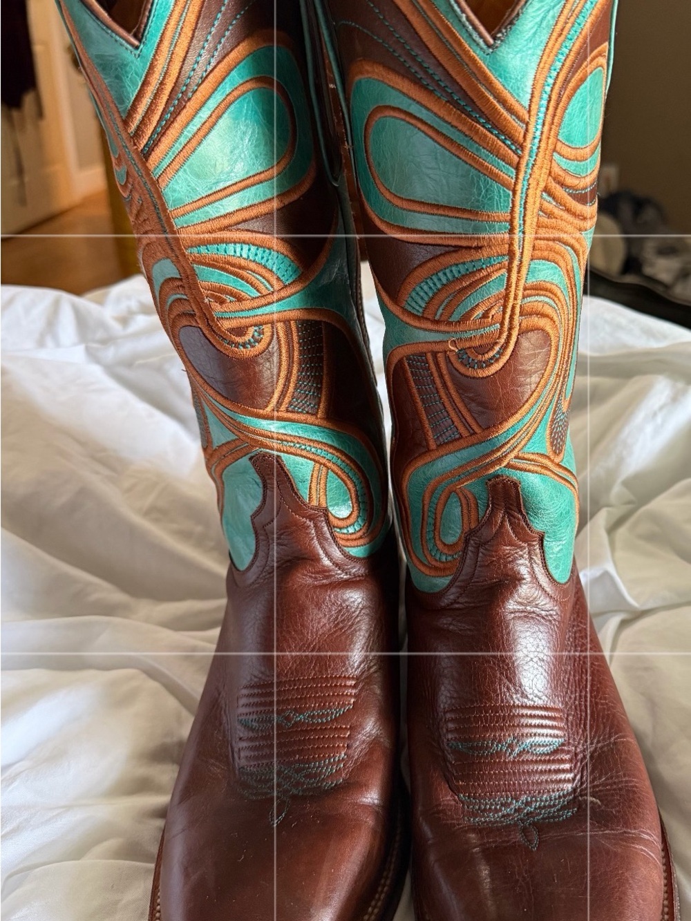 Lucchese Handmade Cowboy Women Size 11 B | Turquoise Inlay Western Leather Boots